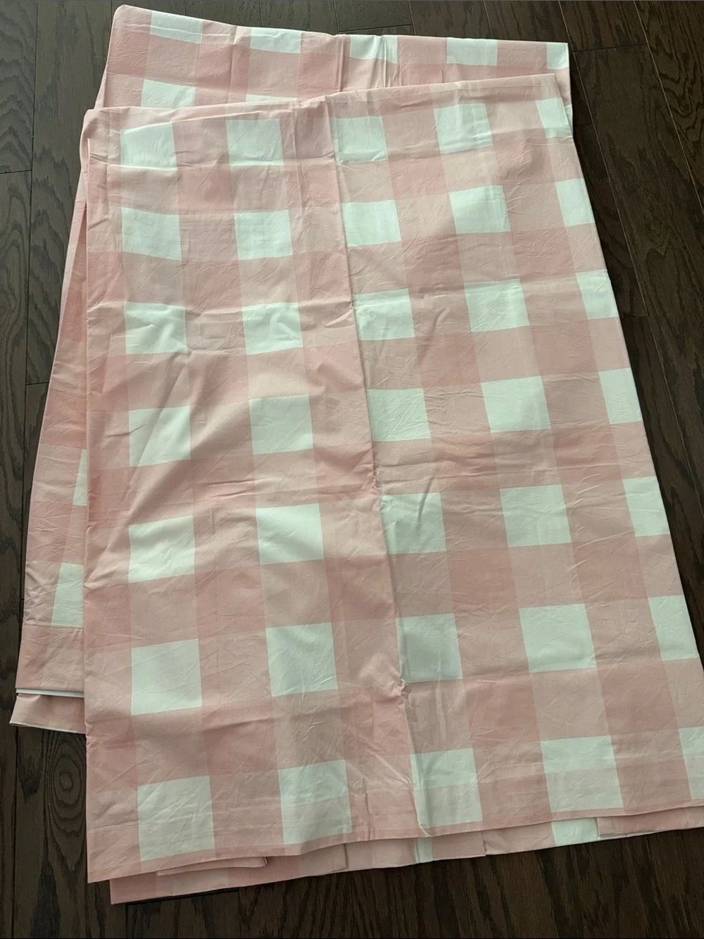 Crate&Barrel Pink and Cream Buffalo-Check Curtain Panels